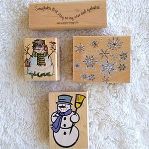 Snowman Holiday rubber stamp art set of 4